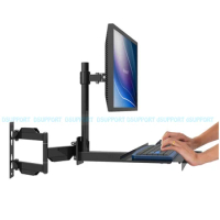 W805 Full Motion Wall Mount PS Stand Sit-Stand Desk Workstation Monitor Holder Keyboard Bracket