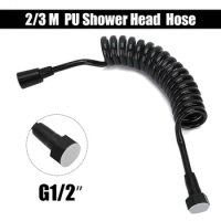 2/3 m Spring Flexible Hose Toilet Bidet Water Plumbing PU Pipe Bathroom Shower Head Sprayer Tube G1/2" Threads Copper Cap