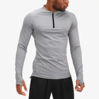 Compression Running Shirt Men Rashgard Long Sleeve Zipper Collar Sport Tshirt Fitness Gym Tops Tights Training Male Sportswear