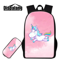 Dispalang Cute Cartoon School Bag and Pencil Case Set Unicorn Printing Backpack for Girls Colored Satchel Rucksack Mochilas Kids