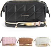 BAGSMART Travel Makeup Bag PU Leather Waterproof Cosmetic Bags Makeup Bags for Women Large Capacity 