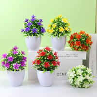 1PC Artificial Flower Desktop Bonsai Plastic Fake Flower Potted Plant Home Garden Deocration Supplies