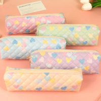 Kawaii Heart PU Pencil Cases Pen Pouch Stationary Storage Bag Pen Bag Large Capacity Cosmetic Storage Bag Simple Pencil Case