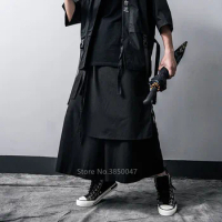 Japanese Gothic Black Kimono Pants for Women Men Yukata Fashion Haori Samurai Cosplay Costumes Traditional Clothing Streetwear