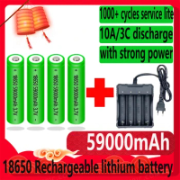 18650 Rechargeable Battery 3.7V 59000mAh Li-ion Batteries Rechargeable For Flashlight Torch Cells + Charger Shipment From Russia