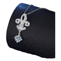 Kalung Moissanite, XL100, Perak S925 Sterling, Rekaan Mahkota dan Raja, dengan Bunga Belakang, Gred 