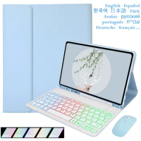 Funda for Samsung Galaxy Tab S7 S8 11 inch SM-T870 T875 X700 Rainbow Backlight French Arabic Korean Spanish Keyboard Mouse Cover