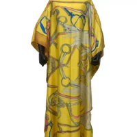американская одежда 2021Saudi Arabi Summer Bohemian Silk Lady Kaftan Dresses Causal Printed Women Robe European vestidos