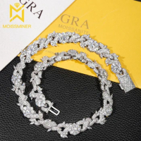 15mm Flower Moissanite Cuban Link Chain Iced Out Necklace For Men Women Hip Hop S925 Silver Chain Pass Diamonds Tester With GRA