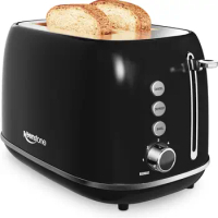 2 Slice Toaster Retro Stainless Steel Toaster with Bagel, Cancel, Defrost Function and 6 Bread Shade Settings Bread Toaster, Ext