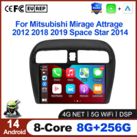 Android 14 Car Radio For Mitsubishi Mirage Attrage 2012 2018 2019 Space Star 2014 GPS Navigation Video Carplay Auto 4G WIFI QLED