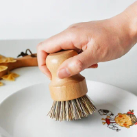 1Pcs Bamboo Dish Scrub Brushes Pot Brush Kitchen Wooden Dish Scrubber Cleaning Brush for Washing Cast Iron Pan/Pot
