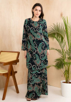 Era Maya Paisley Batik Prints Baju Kurung Moden Chiffon in Dark Blue
