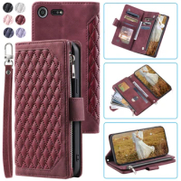 Fashion Zipper Wallet Case Sony Xperia XZ Premium Flip Cover Multi Card Slots Cover Phone Case Card Slot Folio with Wrist Strap
