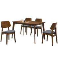 【Hampton 漢汀堡】路平北歐橡木胡桃色餐桌椅-1桌4椅(餐桌/餐椅/餐桌椅組)