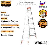 Winner Ladder WDS 12-Step Aluminium Double-Sided TanglePruf Ladder Home Tangga Heavy Duty Tangga Lip