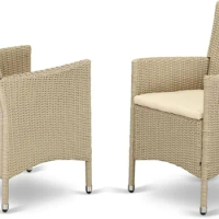Patio Bistro Wicker Dining Chairs with Cushion, Set of 2, Cream，Patio furniture chairs