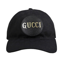 GUCCI 燙金LOGO緹花布棒球帽/遮陽帽(黑)