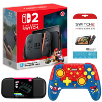 【Nintendo 任天堂】預購-上市週發貨Switch 2 瑪利歐賽車世界同捆機+馬力歐造型Pro手把(收納包+保護貼)