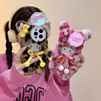 Kawaii Sanrio Plush Leopard Print Hellokitty Iphone 15/14/13 ProMax Cute Silicone Anime Accessories Apple Phone Case Girls Gift