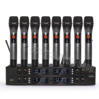 Profession UHF Adjustable Frequency 8 Dynamic Handheld Digital Audio UHF Wireless Microphone System for Stage KTV Karaoke Mic