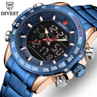 DIVEST Top Brand Luxury Fashion Mens Watches Waterproof Quartz Watch for Men Dual Display Military Male Clock Relogio Masculino