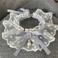 {DLGIFJIE} White Lace Bowknot Collar, Bowtie Bibs, Mesh Embroidery, Dog Cat Necklace, Neck Strap for