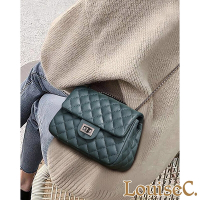 【 Tree House 】LouiseC. 牛皮菱格紋小香風五金轉釦肩背斜背鍊帶包(綠色) CK802-08