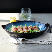 海洋雙耳魚盤創意餐具菜盤家用盤子陶瓷餐盤西餐盤創意雙耳托盤
