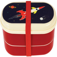 【Rex London】圓形三層午餐盒/便當盒/野餐盒_附2入餐具_太空梭(RL28505)
