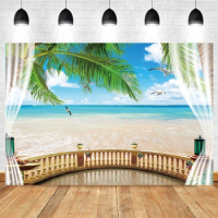 Summer Sea Ocean Landscape Scenery Backdrop for Photography Tropical Beach Seaside Balcony Home Decor Background Photo Studio
