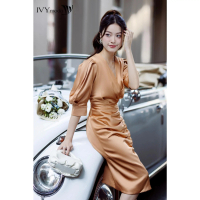 Đầm xếp cổ chữ V IVY moda MS 48M8054