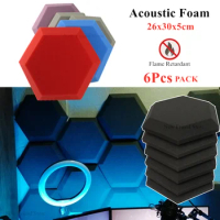 6PCS Hexagonal Acoustic Foam Sound Proofing Protective Sponge Sound Absorption Treatment Panel High Density Flame Retardant