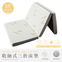 【H&D 東稻家居】收納式三折床墊-3尺單人床墊-2款可選(竹纖維 石墨烯)#石墨烯三折墊3尺-石墨烯三折墊3尺