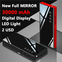 30000mAh Power Bank Super Fast Charging Portable External Battery Full Mirror Digital Display PowerBank For iPhone Xiaomi Huawei
