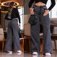 Calça Wide Leg Jeans Feminina Cintura Alta Pantalona CARGO