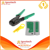 iGo Set 2in1 คีมเข้าหัวสายแลน RJ45 CAT5 RJ11 RJ12 LAN Cable Wire Crimper Crimp Plier Strip Tool Gree