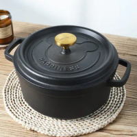 Black Enamelled Cast Iron Casserole, Household Cast Iron Saucepan, Multi-purpose Stew Pot,non-stick Induction Cooker Cooking Pot