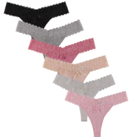 Women Thongs Cotton 6 Pack Variety Thong Lace Trim Undies Panties Tanga