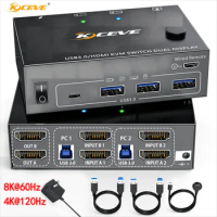 8K HDMI KVM Switch 2 Monitors 2 Computers Dual Monitor Support 8K 4K,Dual Monitor KVM Switch HDMI 2 Port and 4 USB3.0 Devices