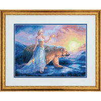 Amishop Lovely Gold Collection Counted Cross Stitch Kit Aurora Queen And North Pole Bear Dim 35291