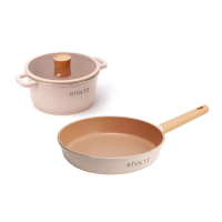 【STOLTZ】韓國製LIMA系列鑄造陶瓷雙鍋組附鍋蓋-2色任選(20cm湯鍋+28cm平底鍋)