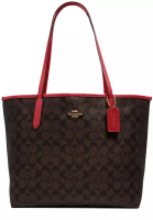 Coach Coach City Tote Bag In Signature Canvas in Brown/ 1941 Red 5696
