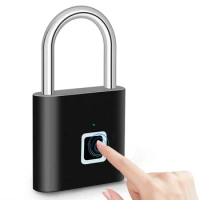 Keyless USB Charging Fingerprint Lock Smart Padlock Waterproof Door Lock 0.2sec Unlock Outdoors Portable Anti-theft Padlock Zinc