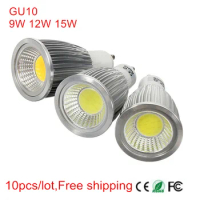 10pcs Super Bright GU 10 Bulbs Light Dimmable Led Warm/Cold White AC85-265V 9W 12W 15W GU10 COB LED lamp light led Spotlight