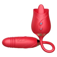 Rose Telescopic Licking Tongue Mainan Seks Tahan Air untuk Mode 10 Wanita Licking+Pulse Red