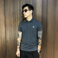 美國百分百【全新真品】MONCLER POLO衫 休閒 網眼 短袖 上衣 LOGO 圖標 灰色 CU67