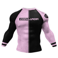 CODY LUNDIN black pink rushguard bjj outdoor training active swear for male jiu jitsu rushguard professional running clothing