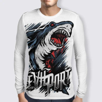 Funny Fierce Shark Pattern Men's T-shirt O-Neck Men's Clothing Oversized Casual Long Sleeve Tops 3D Printed T Shirt Men 5xl