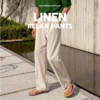 LINEN RELAX PANTS กางเกงผ้าลินินผสม  ဘောင်းဘီအရှည်အမျိုးမျိုး กางเกงสแล็คของผู้ชาย